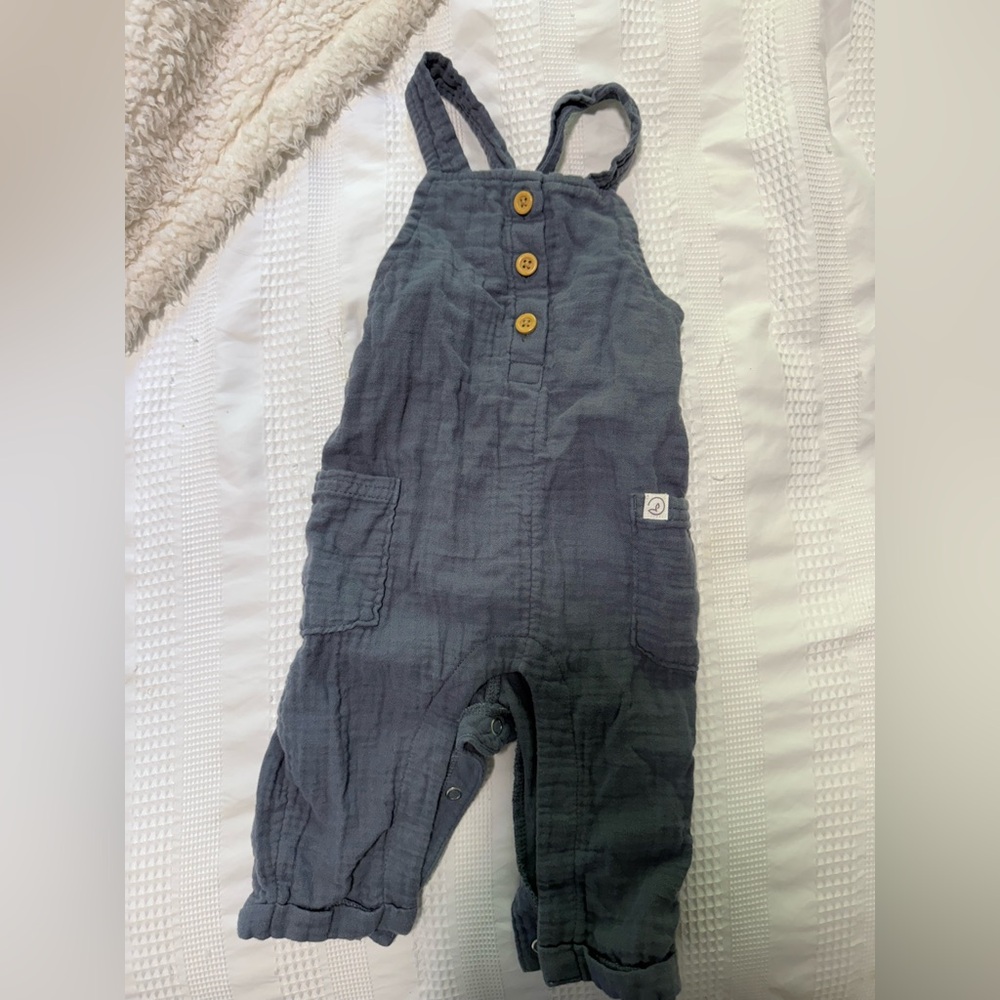 Navy Kids Overalls with Wooden Buttons